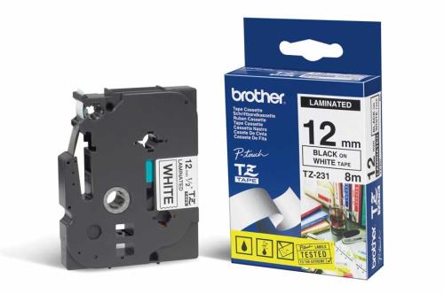 42421.jpg TZE-231 CINTA BROTHER 12MM 8MTS NEGRO S/BLANCO PT-H110/D400/D600/E300/E550W/P900 - Imagen 1