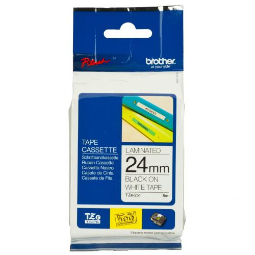56933.jpg TZE-251 CINTA BROTHER 24MM 8MTS NEGRO S/BLANCO PT-D600/E550W/P900 - Imagen 1